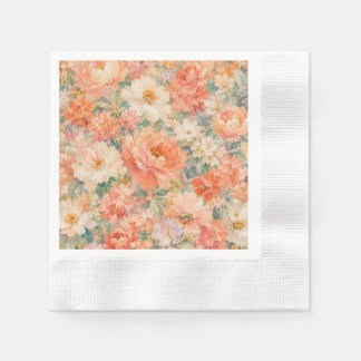 Serviette En Papier fleurs Corail Abricot Décoration Romantique Maison