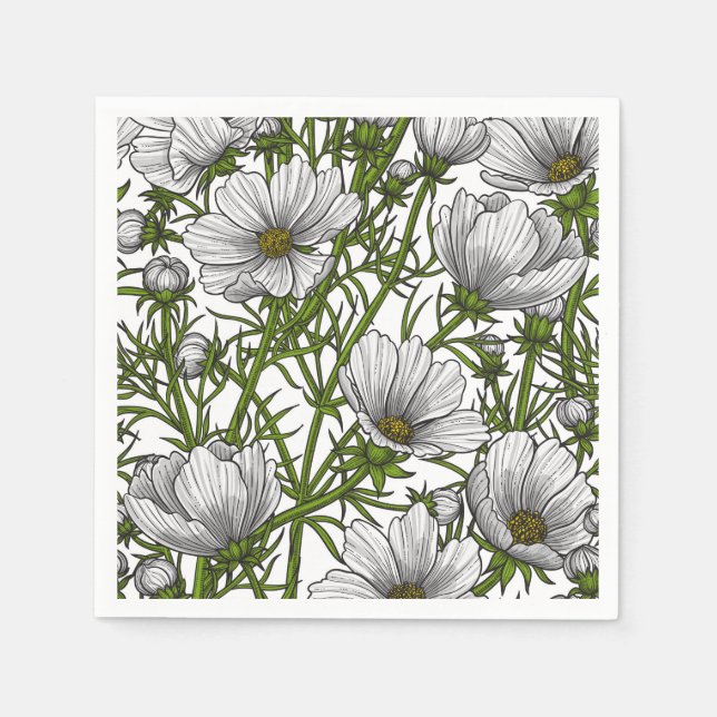 Serviette En Papier Fleurs cosmos blanches (Devant)