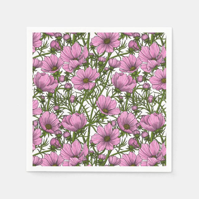 Serviette En Papier Fleurs Cosmos roses (Devant)