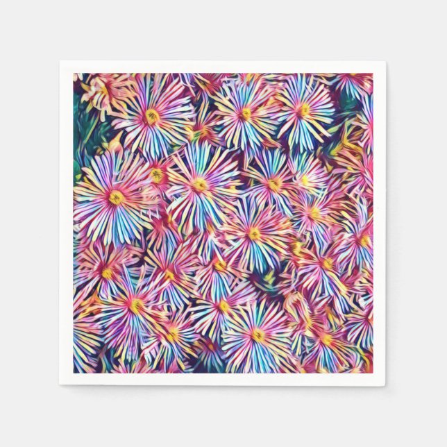 Serviette en papier fleurs couleurs arc-en-ciel (Devant)