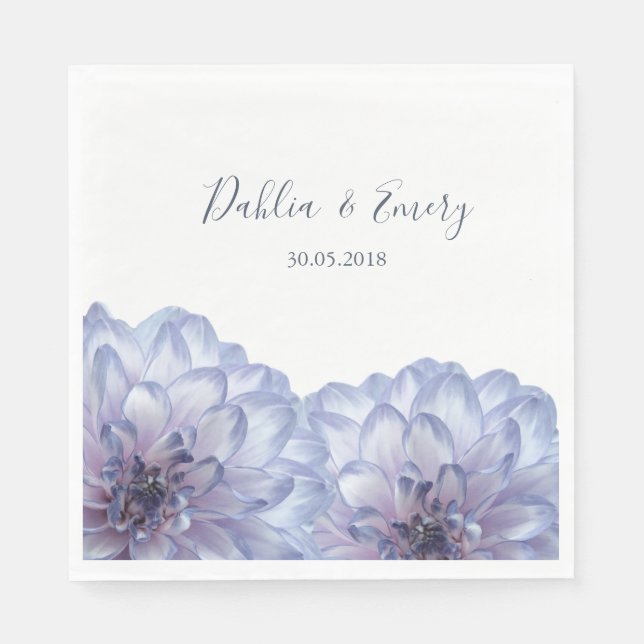 Serviette En Papier Fleurs Dahlia bleu bleu blanc mariage (Devant)