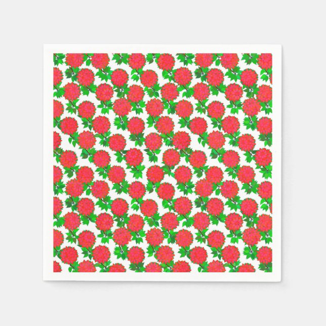 Serviette En Papier Fleurs dahlia en rouge profond (Devant)