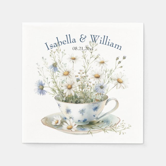 Serviette En Papier Fleurs Daisy & Faded Blue Denim dans Teacup Custom (Devant)