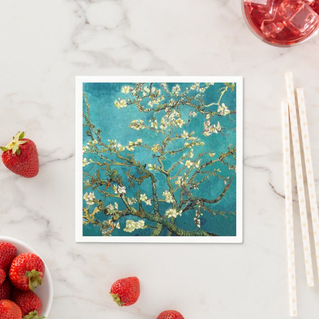 Serviette En Papier Fleurs d'amandier de Van Gogh Impressionnisme clas (En situation)