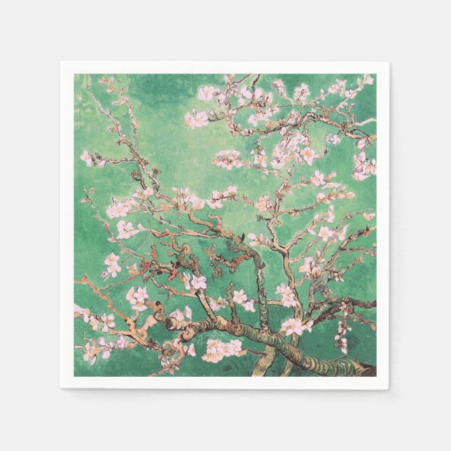 Serviette En Papier Fleurs d'amandier de Van Gogh vertes (Devant)