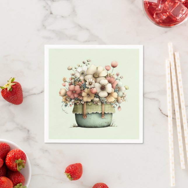 Serviette En Papier Fleurs dans un pot Cozy Shabby Mignon (En situation)