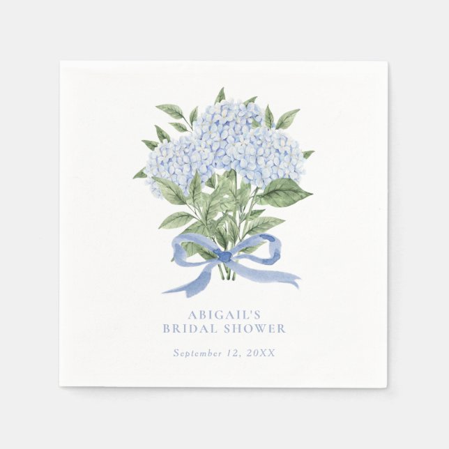 Serviette En Papier Fleurs d'aquarelle bleu Hydrangea avec cou (Devant)