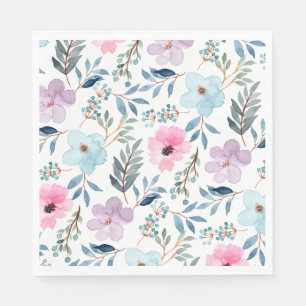 Serviette En Papier Fleurs d'aquarelle bleu Pastel