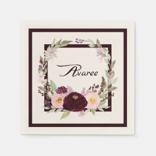 Serviette En Papier Fleurs d'aquarelle bordeaux et roses