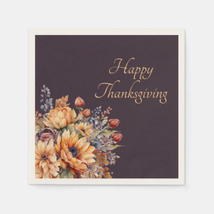 Serviette En Papier Fleurs d'Aquarelle de Thanksgiving-Purple-