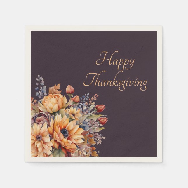 Serviette En Papier Fleurs d'Aquarelle de Thanksgiving-Purple- (Devant)