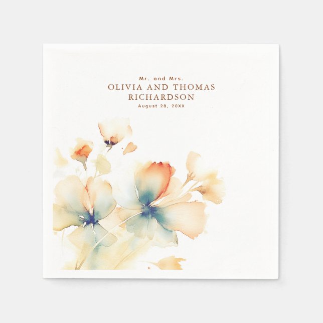 Serviette En Papier Fleurs d'aquarelle élégantes et délicates (Devant)