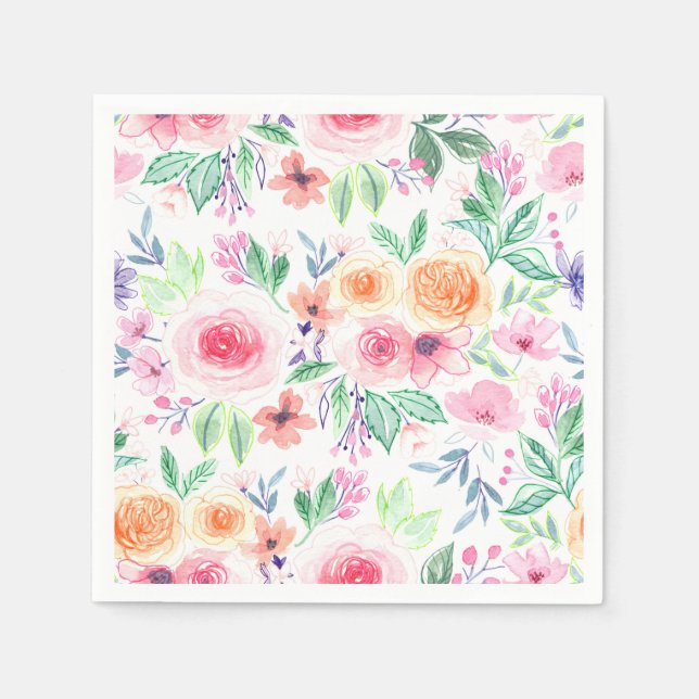 Serviette En Papier Fleurs d'aquarelle et feuilles (Devant)