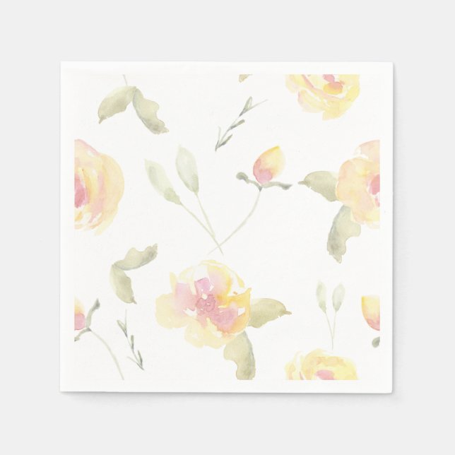 Serviette En Papier Fleurs d'aquarelle jaune citron (Devant)