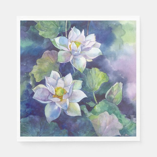 Serviette En Papier Fleurs d'aquarelle losange blanc illustration fleu (Devant)