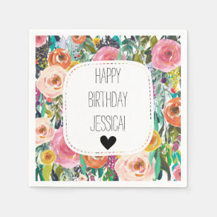 Serviette En Papier Fleurs d'aquarelle romantique du jardin