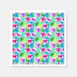 Serviette En Papier Fleurs d'aquarelle rose, violet, vert et bleu