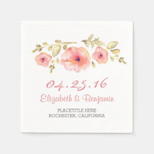 Serviette En Papier fleurs d'aquarelle rousse mariage romantique