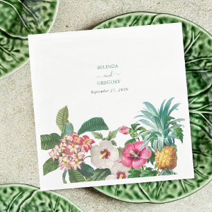 Serviette En Papier Fleurs d'aquarelle tropicale et Mariage de verdure