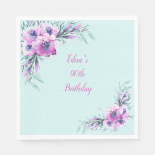 Serviette En Papier Fleurs d'aquarelle turquoise et violette 90e