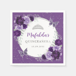Serviette En Papier Fleurs d'argent violet Lilac Quinceanera Anniversa