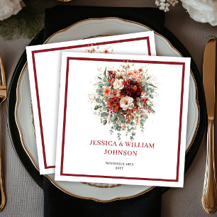 Serviette En Papier Fleurs d'automne bordeaux Bohème Eucalyptus Mariag