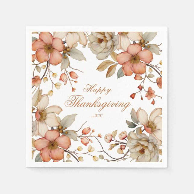 Serviette En Papier Fleurs d'automne de Thanksgiving  (Devant)