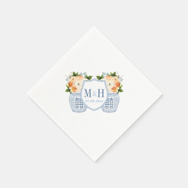 Serviette En Papier Fleurs d'automne Monogramme Chinoiserie Mariage (Coin)