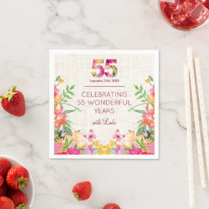 Serviette En Papier Fleurs de 55 ans Lin fleuri 55e anniversaire