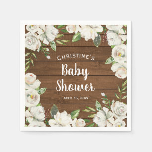 Serviette En Papier Fleurs de Baby shower en bois rustique
