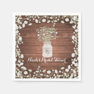 Serviette En Papier Fleurs de Baby's Breath & Bois Élégante Fête Rusti