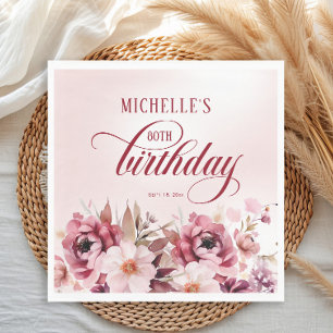 Serviette En Papier Fleurs de Bourgogne rose élégant 80e anniversaire