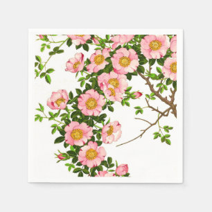 Serviette En Papier Fleurs de cerisier japonaises vintages, rose et or