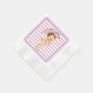 Serviette En Papier Fleurs de cerisier pourpres et blanches de rayure