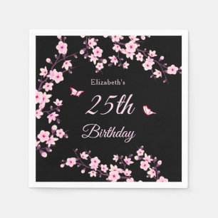 Serviette En Papier Fleurs de cerisier roses noir personnalisé
