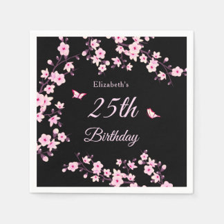 Serviette En Papier Fleurs de cerisier roses noir personnalisé