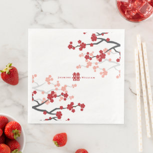 Serviette En Papier Fleurs de cerisier rouge et Mariage chinois double