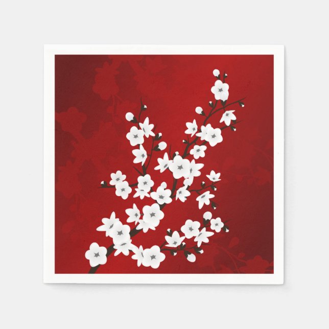 Serviette En Papier Fleurs de cerisier rouges et blanches Floral (Devant)