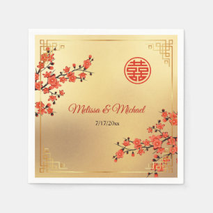Serviette En Papier Fleurs de cerisier rouges Or Coutume de mariage ch