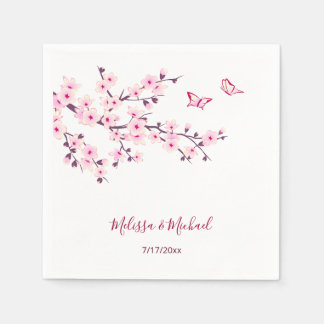 Serviette En Papier Fleurs de cerisier Votre Noms Mariage