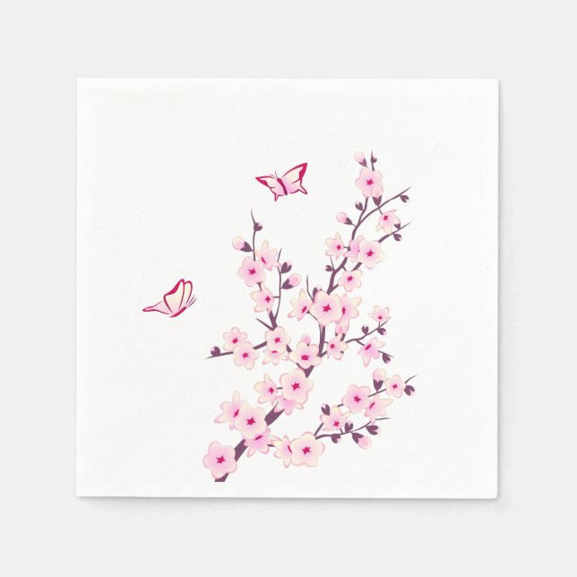 Serviette En Papier Fleurs de cerisiers Floral rose blanc (Devant)