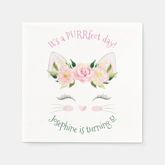 Serviette En Papier Fleurs de chats Kitten Anniversaire (Devant)