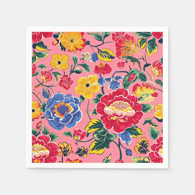 Serviette En Papier Fleurs de chinoiserie rose vif (Devant)