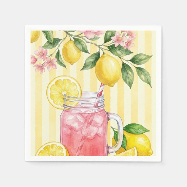 Serviette En Papier Fleurs de Citron Frais Jaune Rayures 21e Anniversa (Devant)