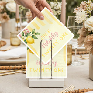 Serviette En Papier Fleurs de Citron Frais Jaune Rayures 21e Anniversa