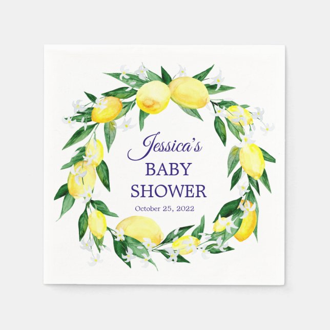 Serviette En Papier Fleurs de citron Papier Baby Shower Végétalien (Devant)