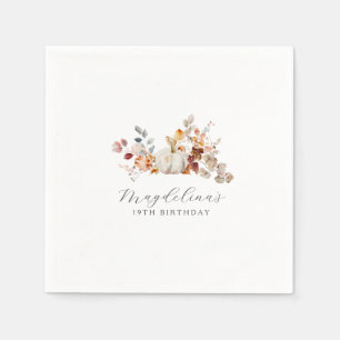 Serviette En Papier Fleurs de citrouille blanche d'anniversaire 19 ans