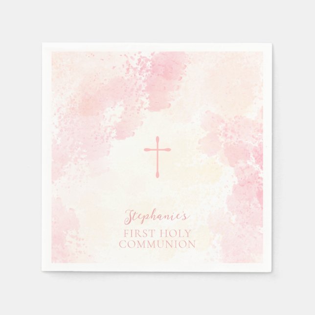 Serviette En Papier Fleurs de communion Aquarelles roses (Devant)