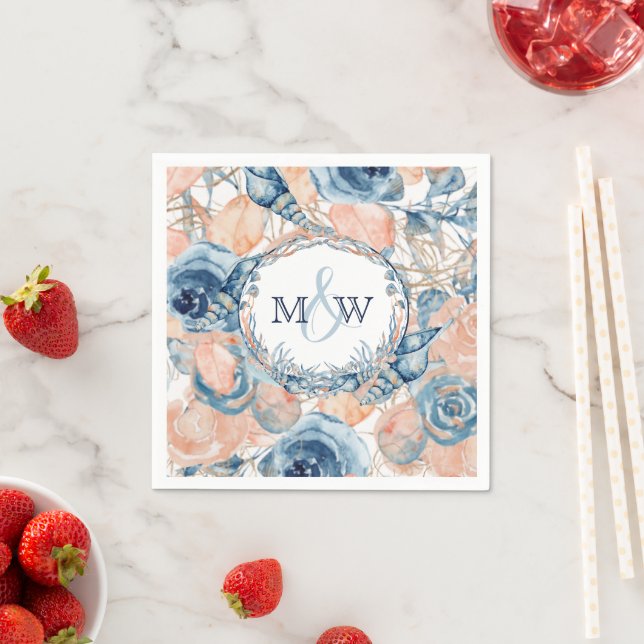 Serviette En Papier Fleurs de coquillages marins Mariages nautiques (En situation)