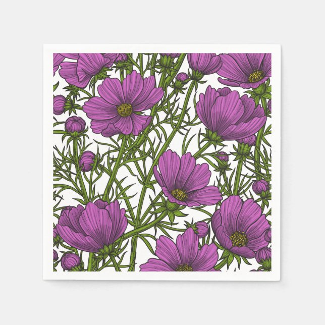 Serviette En Papier Fleurs de cosmos violet (Devant)